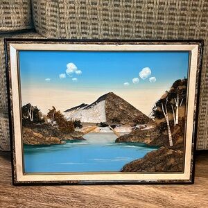 Vintage Japanese Mountain Landscape Mixed Media Bark Framed Wall Art art